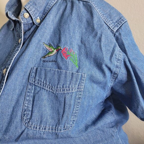 Blue Generation large button front embroidered humming birds flower pocket - Picture 4 of 15